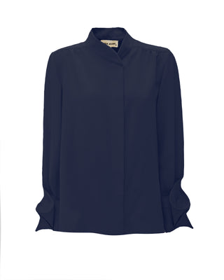 Chic Blouse With Decorative Cuffs Dark Blue