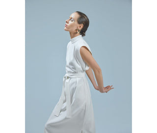 Stylish Straight Dress With Belt White