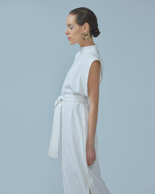 Stylish Straight Dress With Belt White