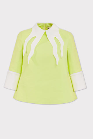 Semi-Formal Blouse With Double Contrasting Details Light Lime