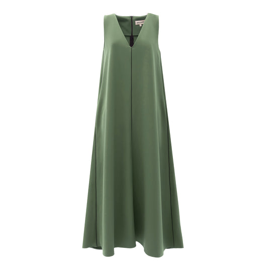 Casual V-neck Ankle Length Dress Olive