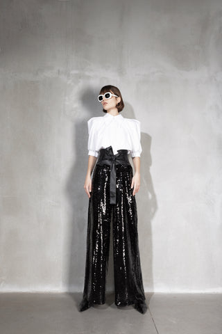 Occasion Black Palazzo Sequin Trousers