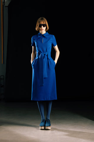 Midi Dress With Belt- Blue