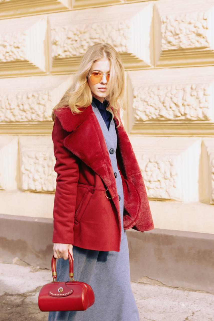 Double Faced Shearling Coat Red
