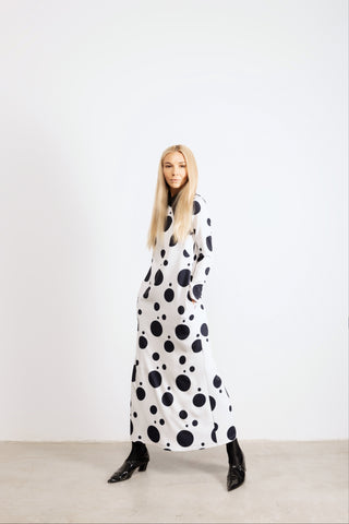 Polka Dot Dress With Stand Collar White