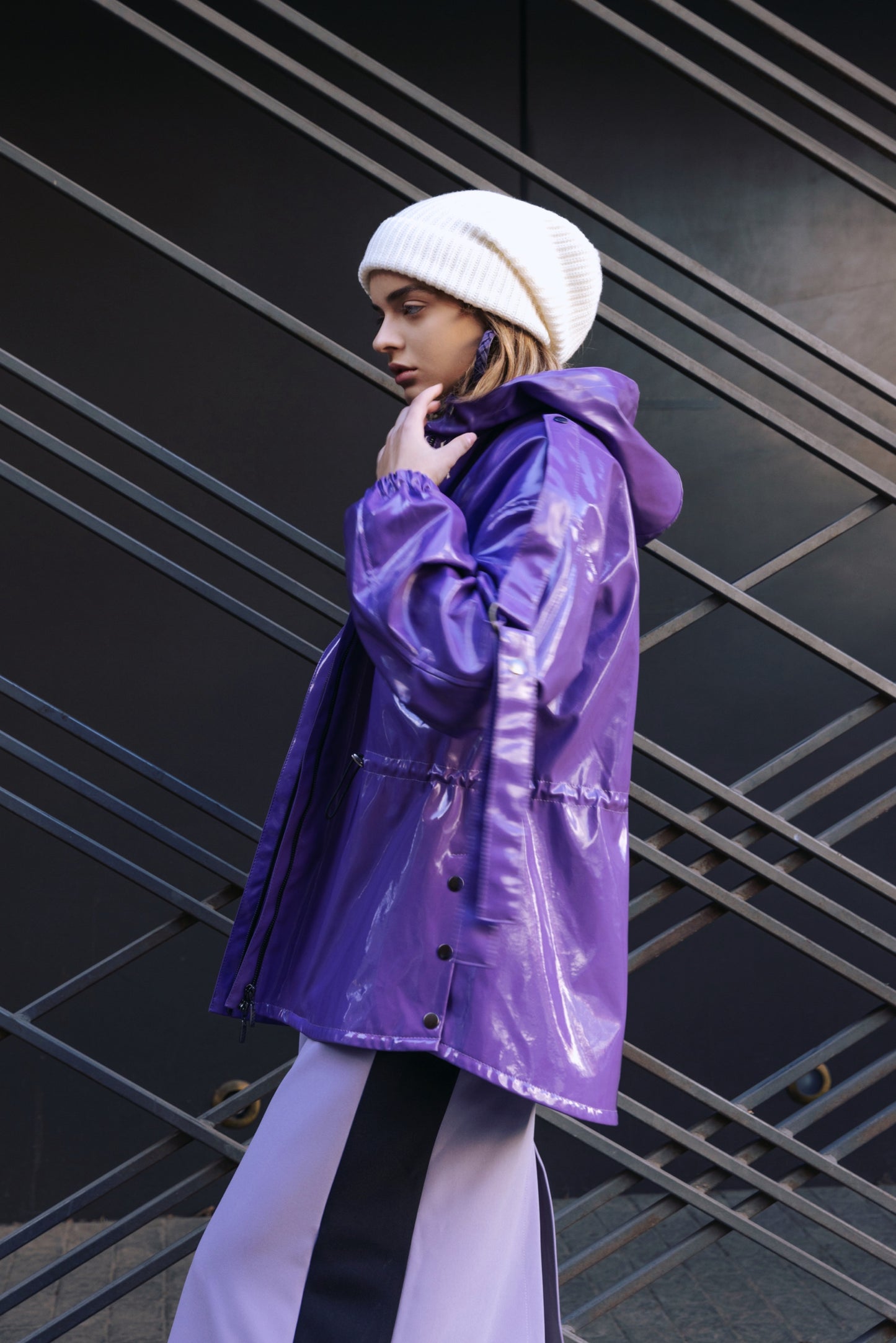 Hooded Lacquer Jacket Violet