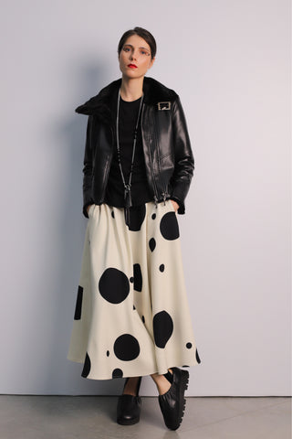 Polka Dot Long Sunburst Skirt Ecru