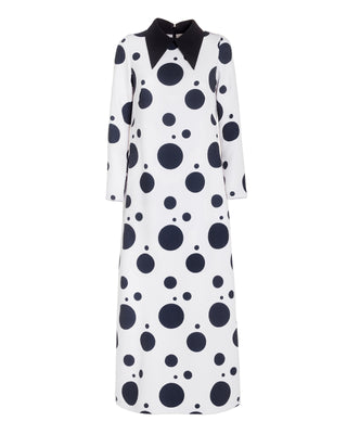 Polka Dot Dress With Stand Collar White