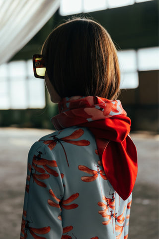 Pale Red Mushroom Print Shawl Scarf