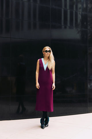 Sleeveless V-Neck Midi Dress Dark Fuchsia