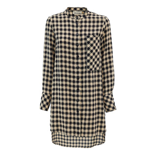 Casual Loose Fit Long Plaid Shirt Black Beige