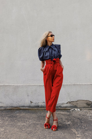 Red High Waist Straight Leg Culottes