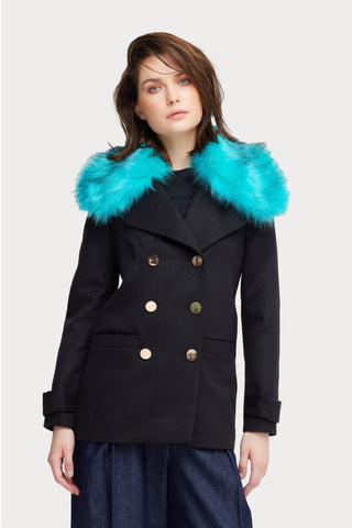 Fashionable Short Faux Fur Collar Coat
