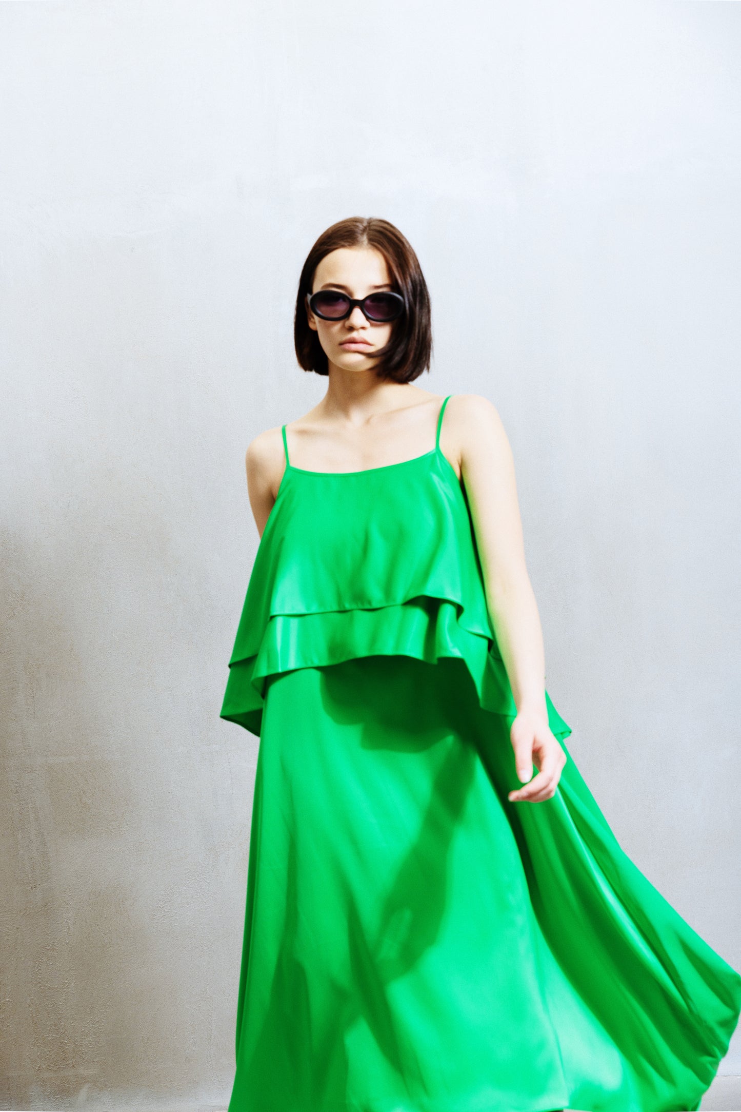 Spring Green Sundress With Flying Flounces