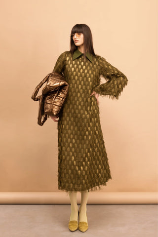 Maxi Longsleeve Dress With Fleecy Decor Green