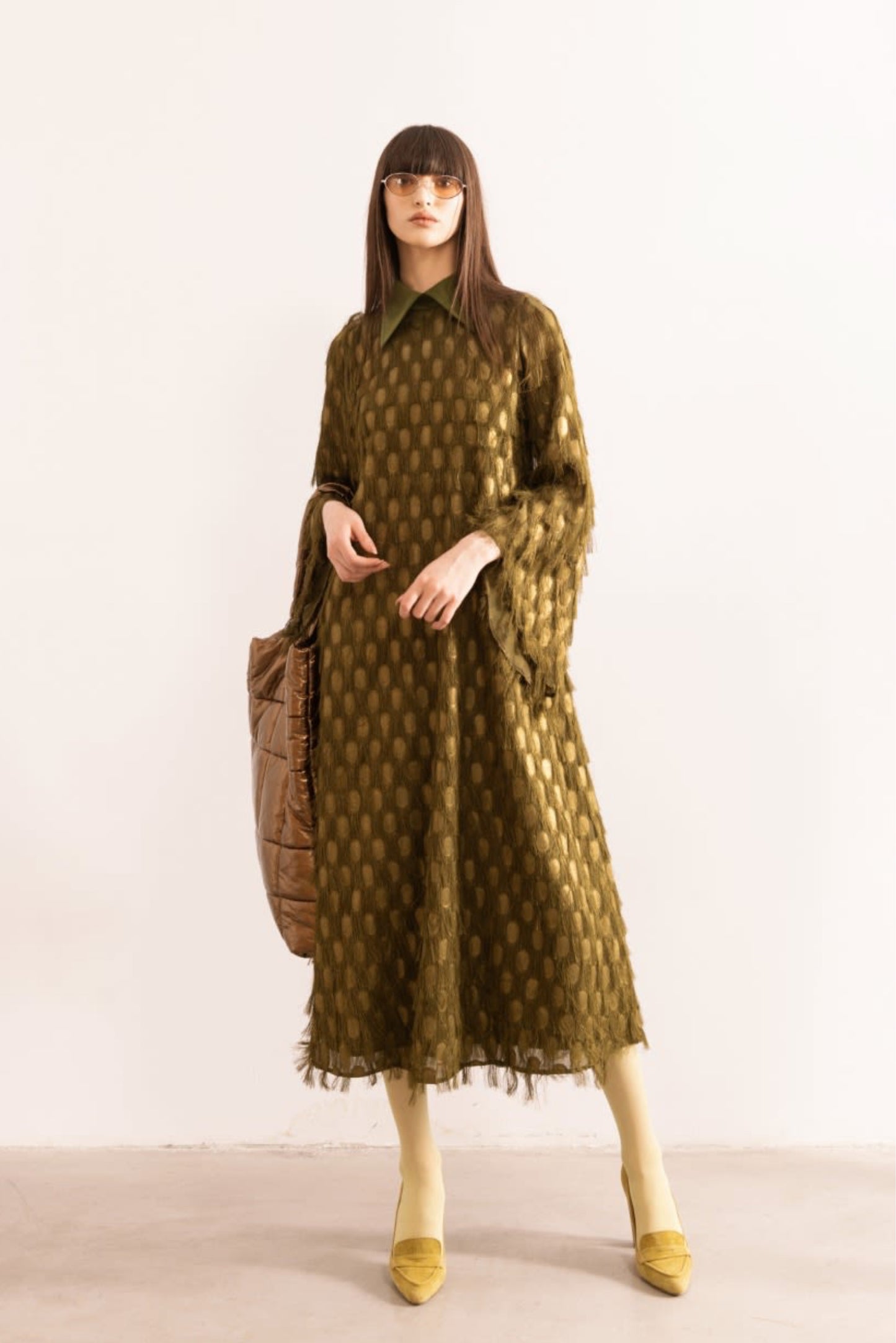 Maxi Longsleeve Dress With Fleecy Decor Green