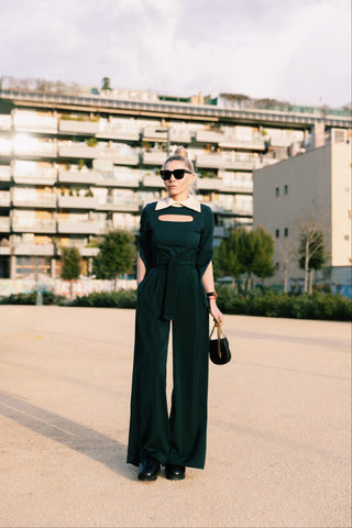 Fitted Dark Emerald Blouse With Cutouts