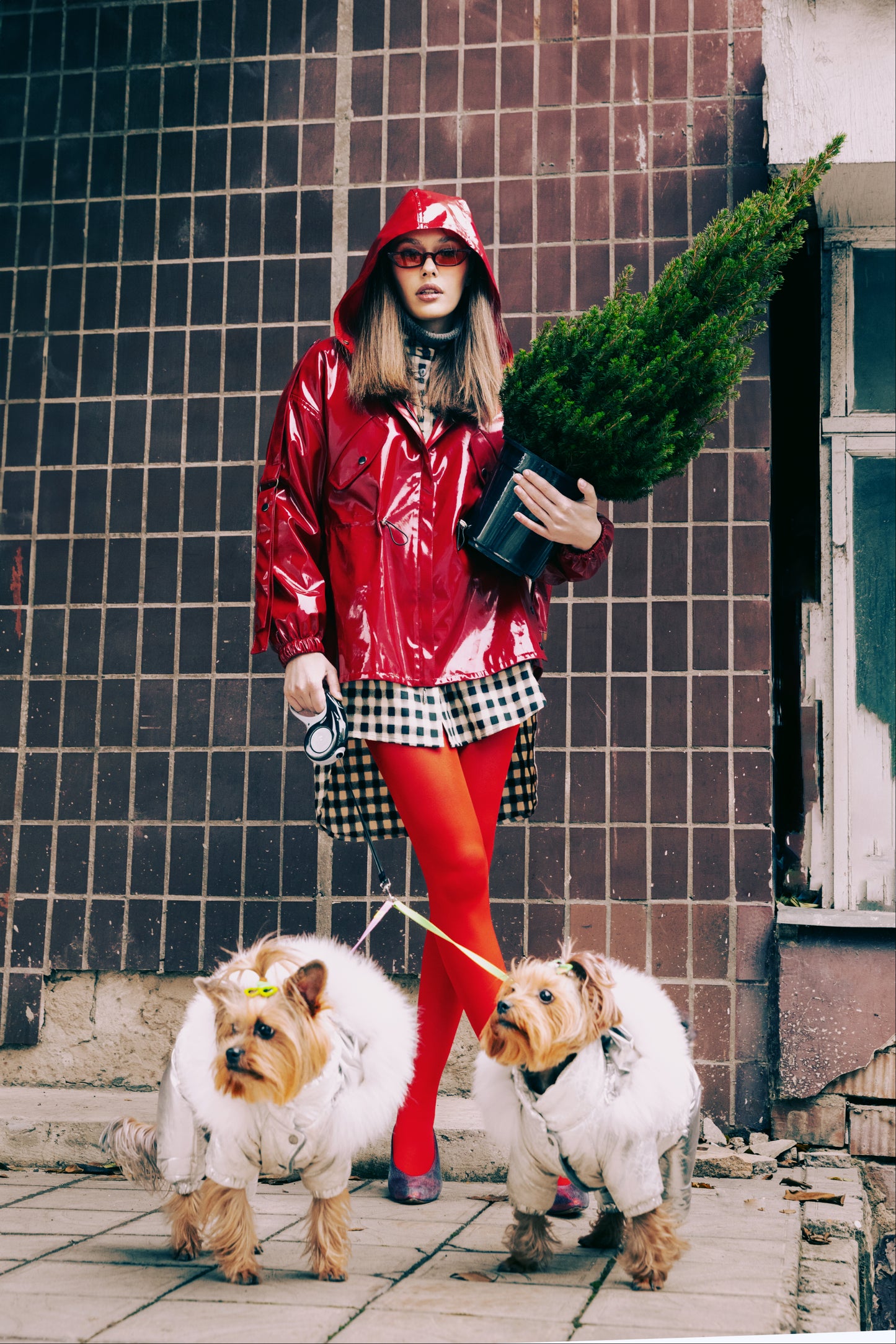 Hooded Lacquer Jacket Bright Red