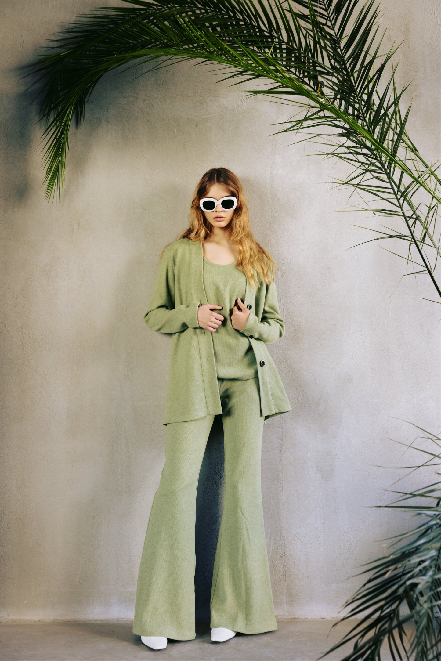 Casual Wooly Three-Piece Suit Green