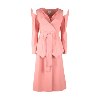 Set - Long Button-Up Dress With Corset Belt Light Coral