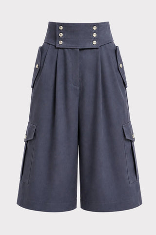 High-Waisted Utility Bermuda Shorts – Blue