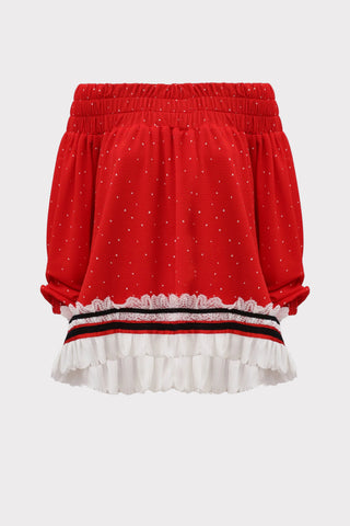 Trendy Loose Fit Off-Shoulder Polka Dot Blouse Red