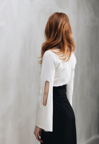 Fitted Ecru Blouse With Cutouts