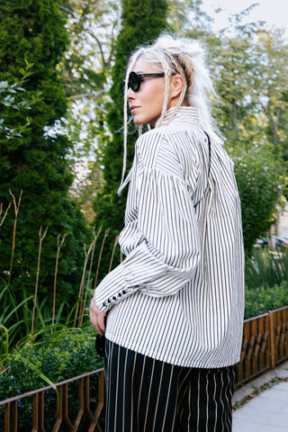 Striped Oversized Long Sleeve Blouse – Ivory