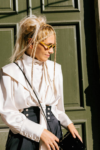 Satin Sailor Collar Tie Front Blouse – Ivory