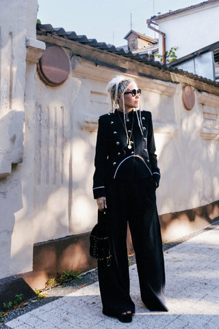 Velvet-Textured Jacket & Trouser Suit – Navy