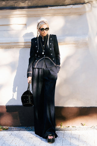 Velvet-Textured Jacket & Trouser Suit – Navy