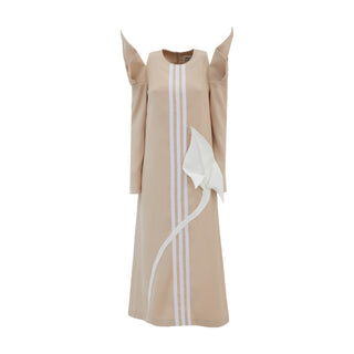 A-line Midi Dress With Calla Flower Beige