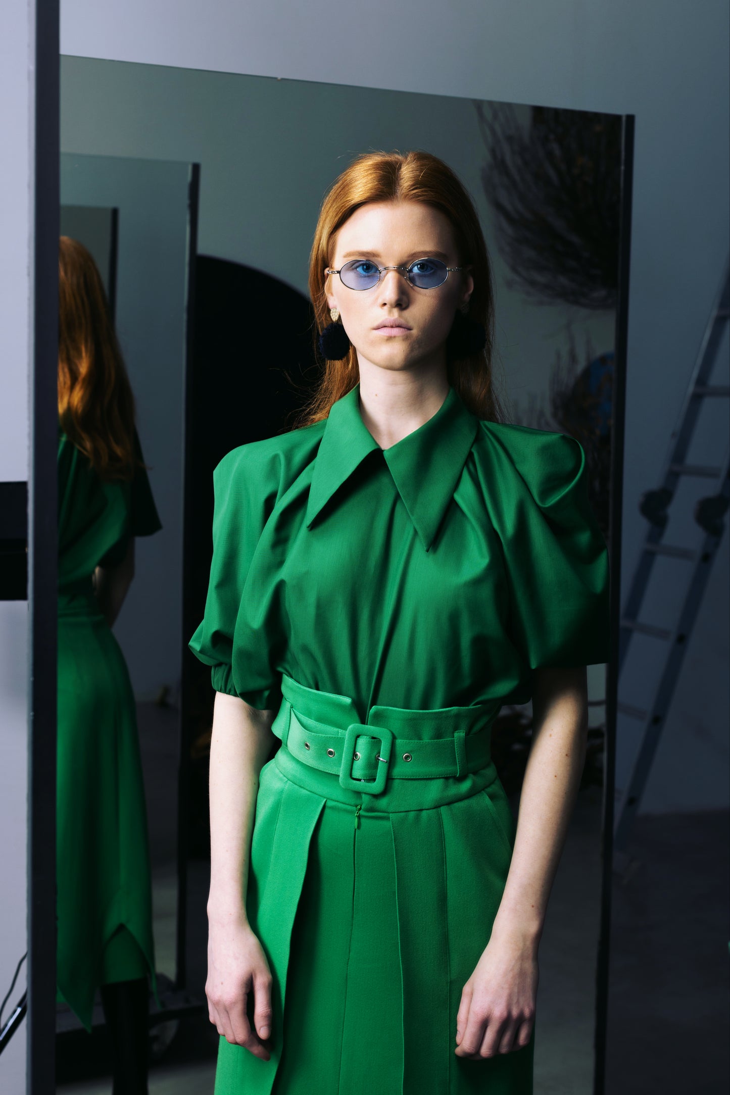 Designer Double Midi Skirt Green