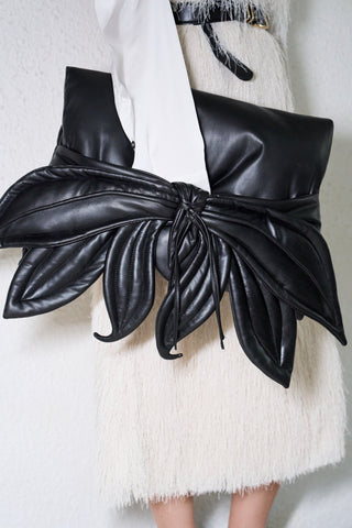 Petal Faux Leather Evening Clutch Bag - Black