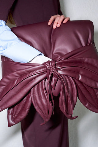 Petal Faux Leather Evening Clutch Bag - Burgundy