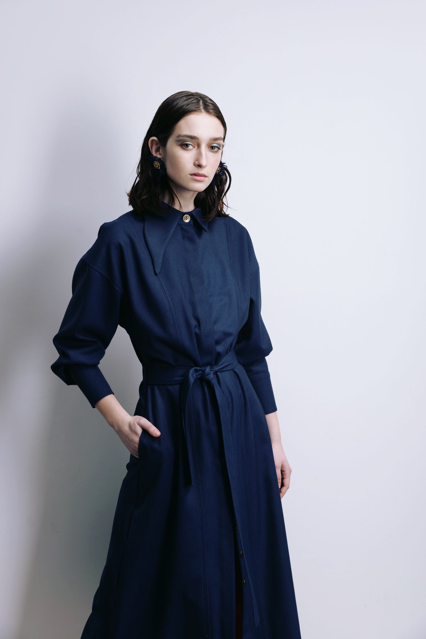 Elegant Dress Shirt Ankle Length Wool-Blend Blue