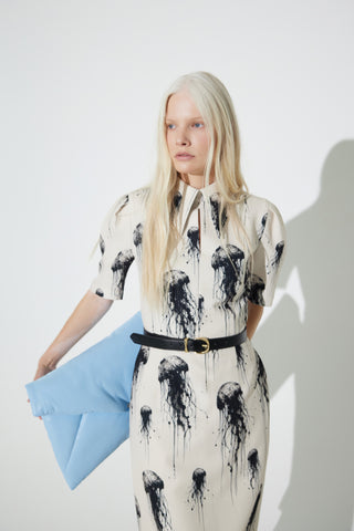 Ivory Jellyfish Print Short Sleeve Midi Dress – Capsule Edition