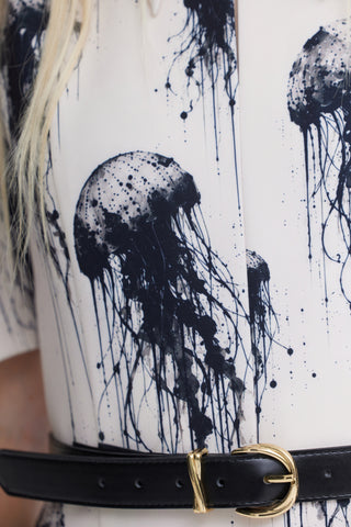 Ivory Jellyfish Print Short Sleeve Midi Dress – Capsule Edition