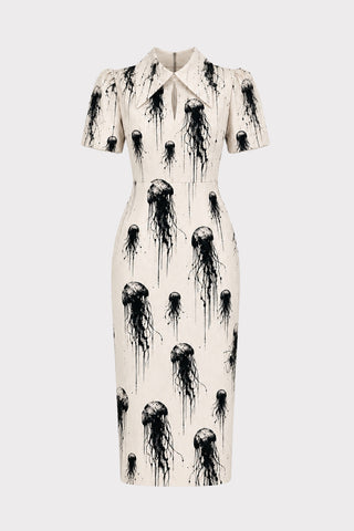 Ivory Jellyfish Print Short Sleeve Midi Dress – Capsule Edition
