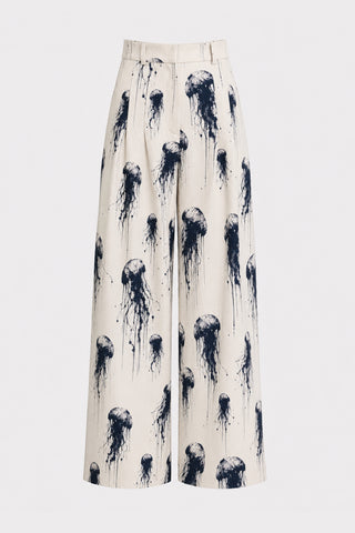 Ivory Jellyfish Print Tailored Pants – Capsule Edition