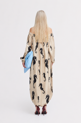 Light Beige Off-Shoulder Seahorse Loose-Fit Dress – Capsule Edition