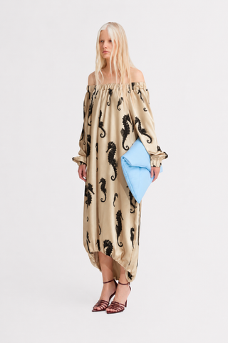Light Beige Off-Shoulder Seahorse Loose-Fit Dress – Capsule Edition