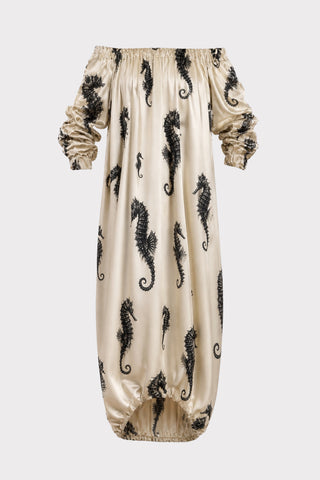 Light Beige Off-Shoulder Seahorse Loose-Fit Dress – Capsule Edition