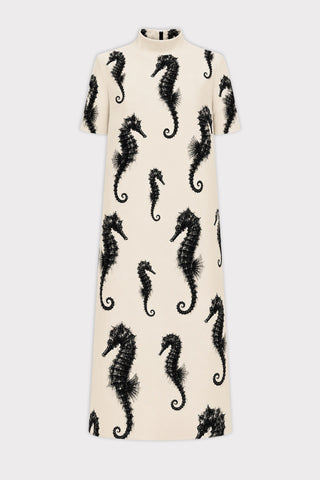 Ivory Seahorse Print A-Line Midi Dress - Capsule Edition
