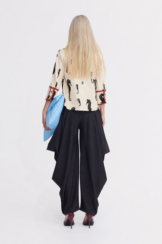 Light Beige Seahorse Print Blouse With Cuffs – Capsule Edition