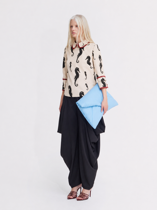 Light Beige Seahorse Print Blouse With Cuffs – Capsule Edition