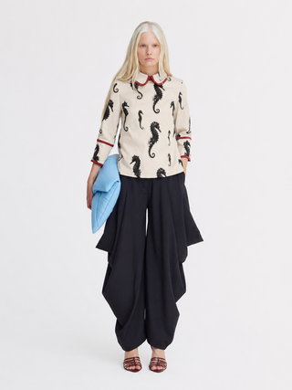 Light Beige Seahorse Print Blouse With Cuffs – Capsule Edition