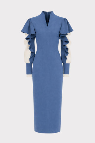 Light Blue Occasion Midi Dress With Ruffled Sleeves