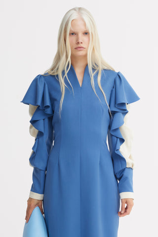 Light Blue Occasion Midi Dress With Ruffled Sleeves