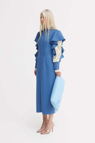 Light Blue Occasion Midi Dress With Ruffled Sleeves